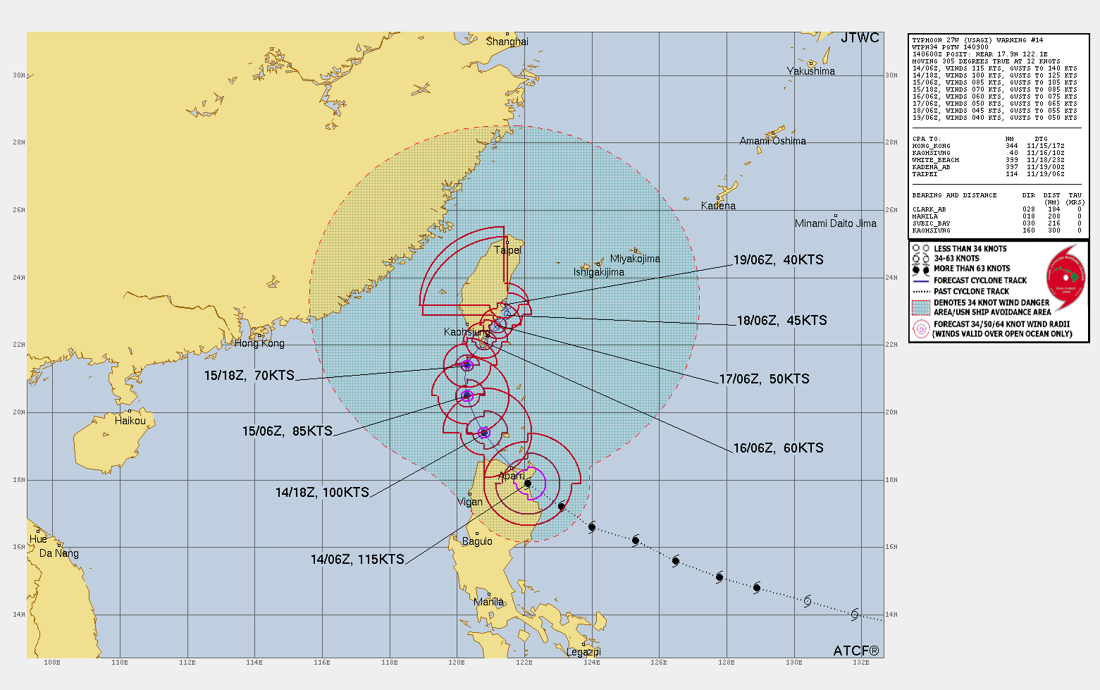 FORECAST REASONING.  SIGNIFICANT FORECAST CHANGES: THERE ARE NO SIGNIFICANT CHANGES TO THE FORECAST FROM THE PREVIOUS WARNING.  FORECAST DISCUSSION: TYPHOON (TY) 27W IS FORECAST TO TRACK  NORTHWESTWARD TO NORTH-NORTHWESTWARD THROUGH TAU 24 AS IT TRACKS ALONG THE SOUTHWEST PERIPHERY OF THE STR. THE SYSTEM WILL WEAKEN SIGNIFICANTLY DUE PRIMARILY TO INTERACTION WITH LAND. AFTER TAU 24, THE SYSTEM WILL ENCOUNTER INCREASING VERTICAL WIND SHEAR ASSOCIATED WITH SUBTROPICAL WESTERLIES EXPECTED TO SHIFT OVER SOUTHEAST CHINA. IMPORTANTLY, THE ECMWF 131800Z RUN INDICATES A SIMILAR SCENARIO AS GFS WITH STRENGTHENING UPPER-LEVEL WESTERLIES ACROSS SOUTHEAST CHINA  AND JET STRENGTH WINDS OVER OKINAWA. AFTER TAU 24, THE SYSTEM WILL  TRACK POLEWARD UNTIL IT WEAKENS SUFFICIENTLY THEN IT SHOULD STALL AND EVENTUALLY TRACK EQUATORWARD WITHIN THE LOW-LEVEL STEERING FLOW.