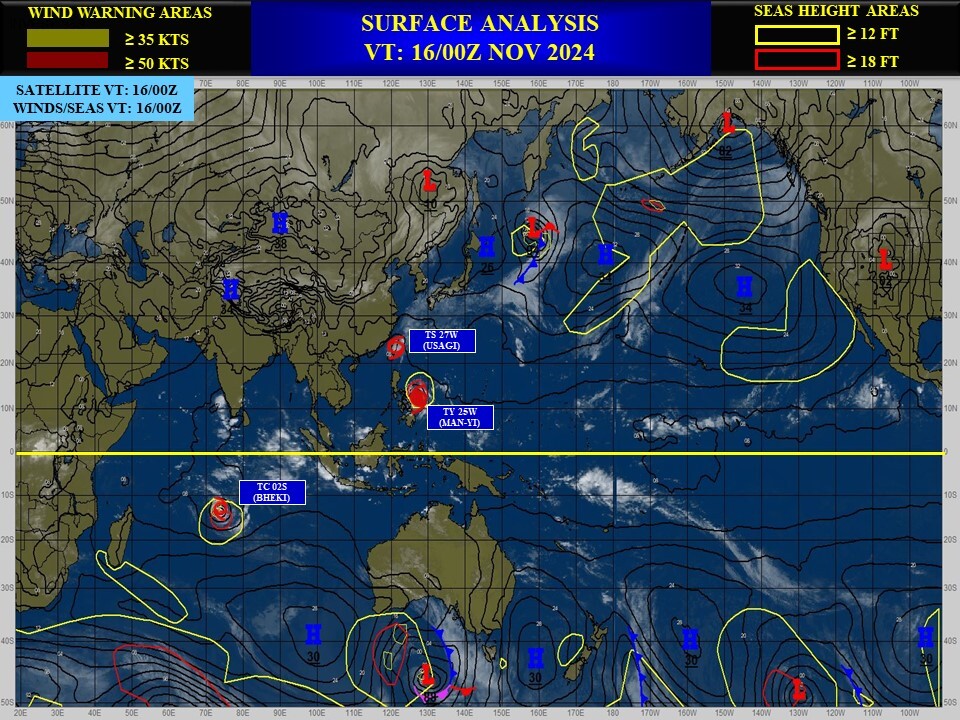 Super Typhoon 25W(MAN-YI) bearing down on the PHILIPPINES//TC 02S(BHEKI) reached CAT 1 US//Super Typhoon 27W(USAGI) Final Warning//1609utc