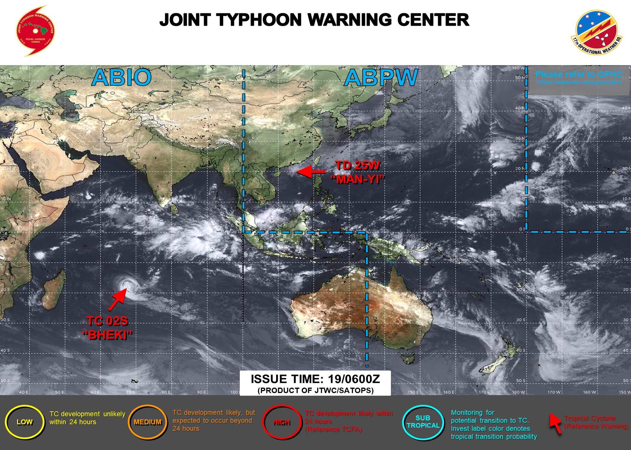 JTWC IS ISSUING 6HOURLY WARNINGS AND 3HOURLY SATELLITE BULLETINS ON 25W. 12HOURLY WARNINGS AND 3HOURLY SATELLITE BULLETINS ARE ISSUED ON 02S.