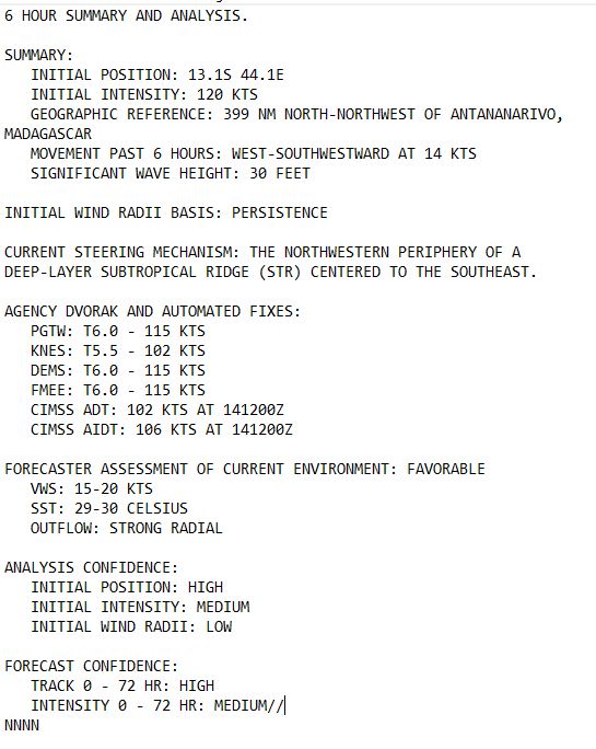 Very destructive CAT 4 04S(CHIDO) hit MAYOTTE hard now bearing down on MOZAMBIQUE// 1415utc