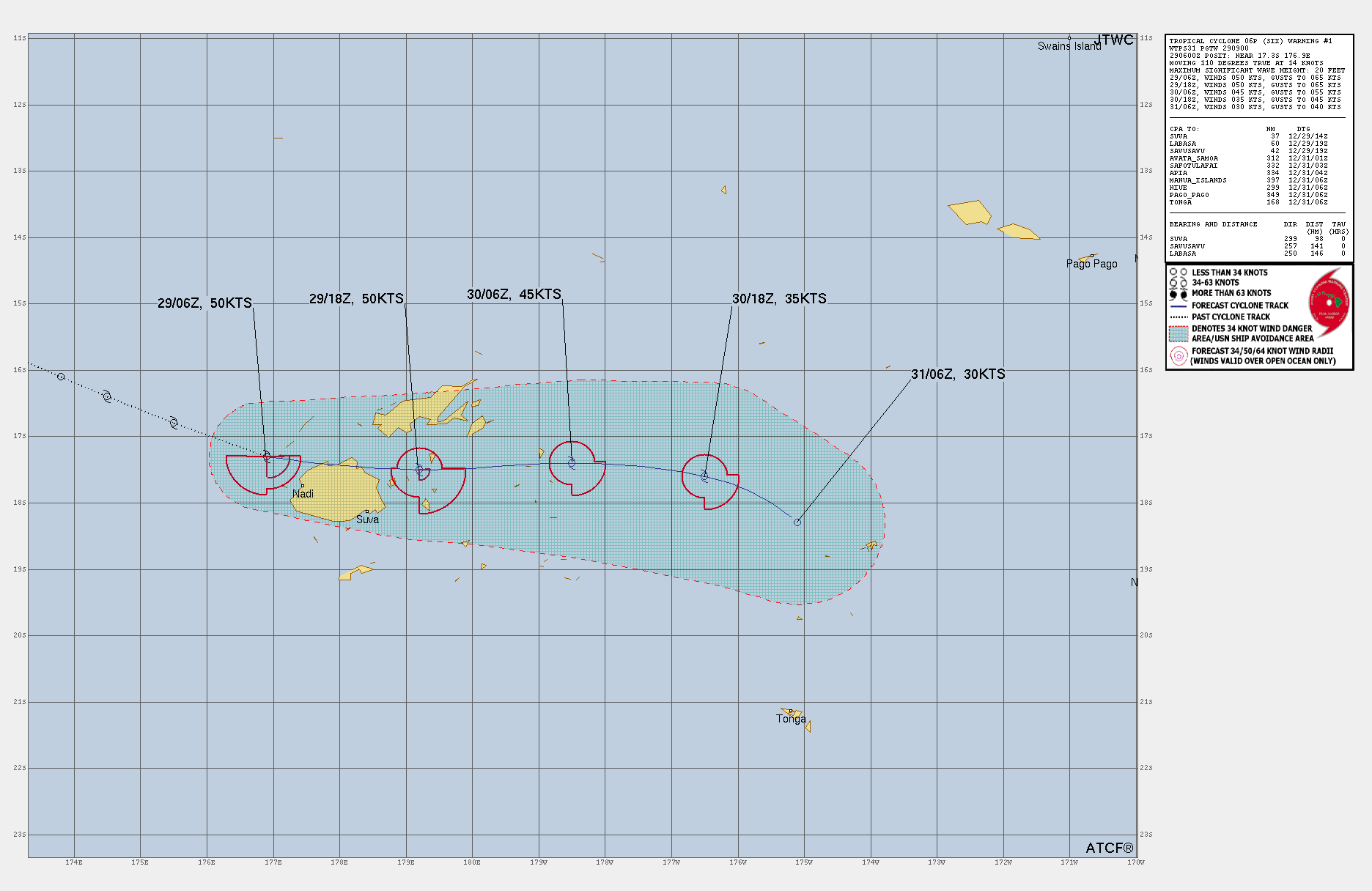 FORECAST REASONING.  SIGNIFICANT FORECAST CHANGES: THIS INITIAL PROGNOSTIC REASONING MESSAGE ESTABLISHES THE FORECAST PHILOSOPHY.  FORECAST DISCUSSION: TC 06P IS FORECAST TO TRACK GENERALLY EASTWARD, WITHIN A LOW PRESSURE TROUGH WHICH LIES ON A GENERAL WEST-EAST LINE FROM FIJI TO NIUE AND THEN SOUTHEAST TO THE COOK ISLANDS. ADDITIONAL STEERING PRESSURE WILL BE APPLIED BY THE DEEP-LAYER NER SITUATED TO THE NORTHEAST. THE SYSTEM WILL CLIP THE NORTHERN COAST OF VITI LEVU OVER THE NEXT 12 HOURS, THEN TRACK EASTWARD THROUGH THE NORTHERN PART OF THE LOMAIVITI GROUP AND THE NORTHERN AND CENTRAL LAU GROUPS OF ISLANDS WITHIN THE FIRST 24 HOURS OF THE FORECAST. AFTER TAU 36 TC 06S IS FORECAST TO TURN MORE SOUTHEASTWARD TOWARDS THE VAVA'U GROUP OF TONGA. THE EXTREMELY SMALL SIZE OF TC 06S HAS ALLOWED IT TO THRIVE IN AN ENVIRONMENT WHICH IN GENERAL WOULD NOT BE EXPECTED TO SUPPORT RAPID INTENSIFICATION. UPPER-LEVEL WINDS ARE IN GENERAL FROM THE WEST, BUT THE MOST RECENT CIMSS ATMOSPHERIC MOTION VECTOR (AMV) ANALYSIS SUGGESTS A SPLIT IN THE FLOW, JUST UPSTREAM (WEST) OF THE CORE OF TC 06S, SUGGESTING THAT THE LOCALIZED SHEAR DIRECTLY OVER TC 06S IS ACTUALLY EVEN LOWER. AND WHILE OUTFLOW IS MOST PROMINENT TO THE SOUTH, THE SPLIT FLOW HAS PROVIDED A BIT OF AN EQUATORWARD OUTFLOW CHANNEL AS WELL. THE SYSTEM ALSO CURRENTLY SITS IN A SMALL POCKET OF DEEP MOISTURE, THOUGH EXTREMELY DRY AIR IS LURKING JUST TO THE SOUTH AND WEST. THESE CONDITIONS ARE NOT EXPECTED TO LAST MUCH BEYOND THE NEXT 12 HOURS, WITH ALL AVAILABLE MODEL DATA SUGGESTING AN INCREASE IN SHEAR AND A SHARP DRYING IN THE MID-LEVELS AS THE SYSTEM MOVES EAST OF VITU LEVU. THE SYSTEM IS THUS EXPECTED TO MAINTAIN INTENSITY AS IT SKIRTS ACROSS THE NORTHERN COAST OF VITU LEVU, THEN BEGIN A STEADY WEAKENING TREND, DISSIPATING AS A TROPICAL CYCLONE WITHIN 36 TO 48 HOURS.