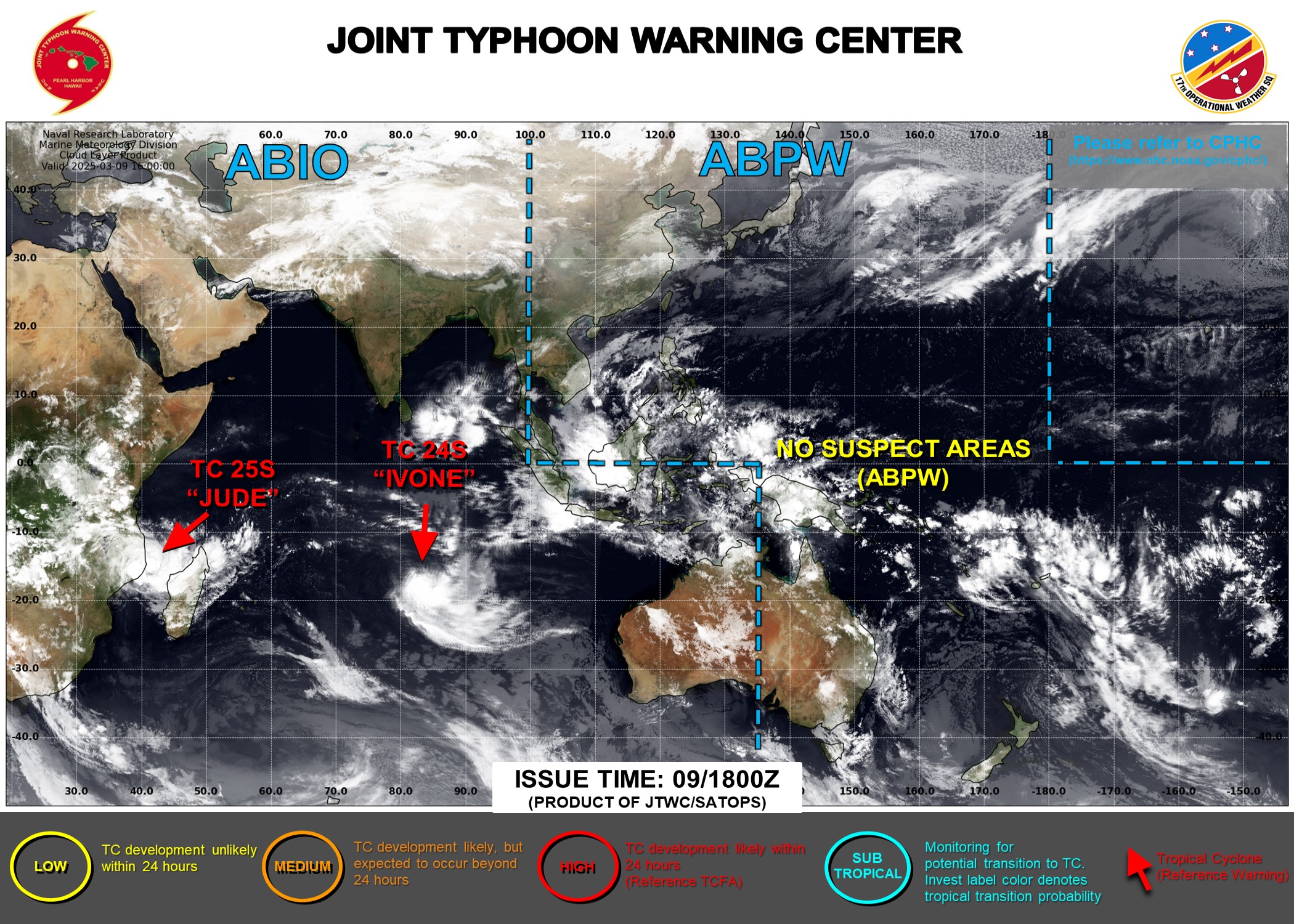 JTWC IS ISSUING 12 HOURLY WARNINGS AND 3 HOURLY SATELLITE BULLETINS ON TC 24S AND ON TC 25S.