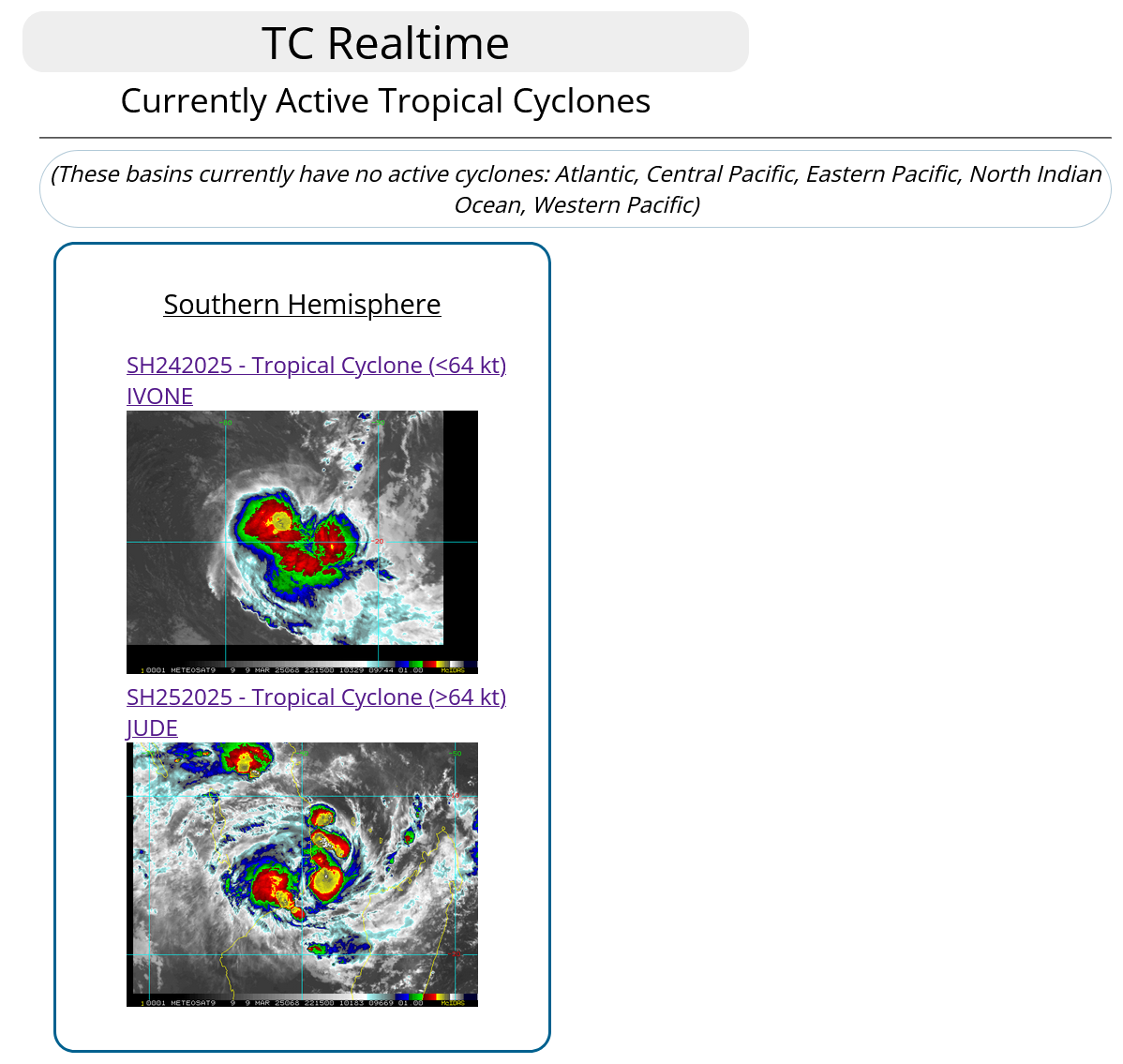 TC 25S(JUDE) CAT 1 US landfall over MOZAMBIQUE// TC 24S(IVONE) peaking// 1000utc