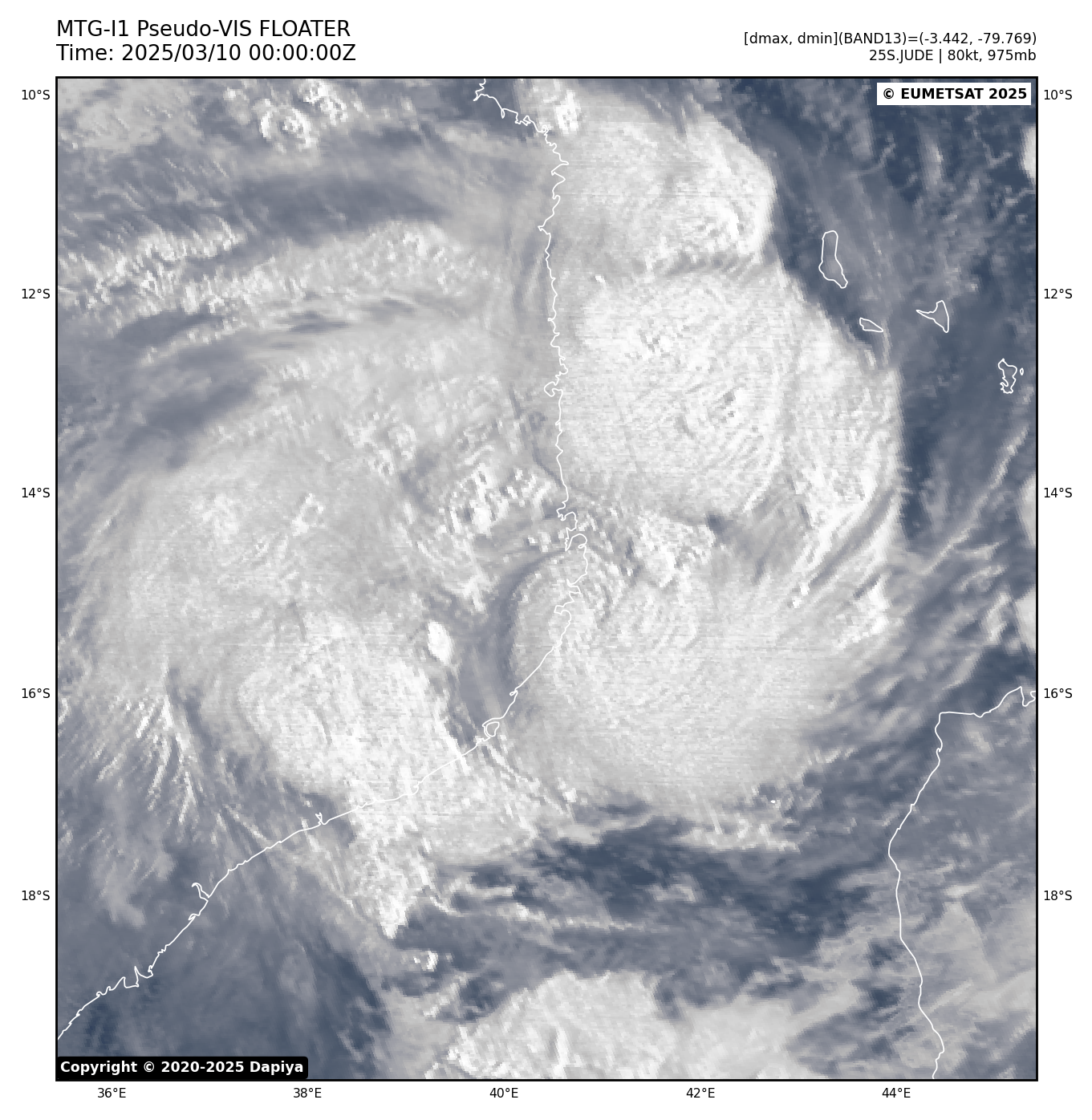 TC 25S(JUDE) CAT 1 US landfall over MOZAMBIQUE// TC 24S(IVONE) peaking// 1000utc