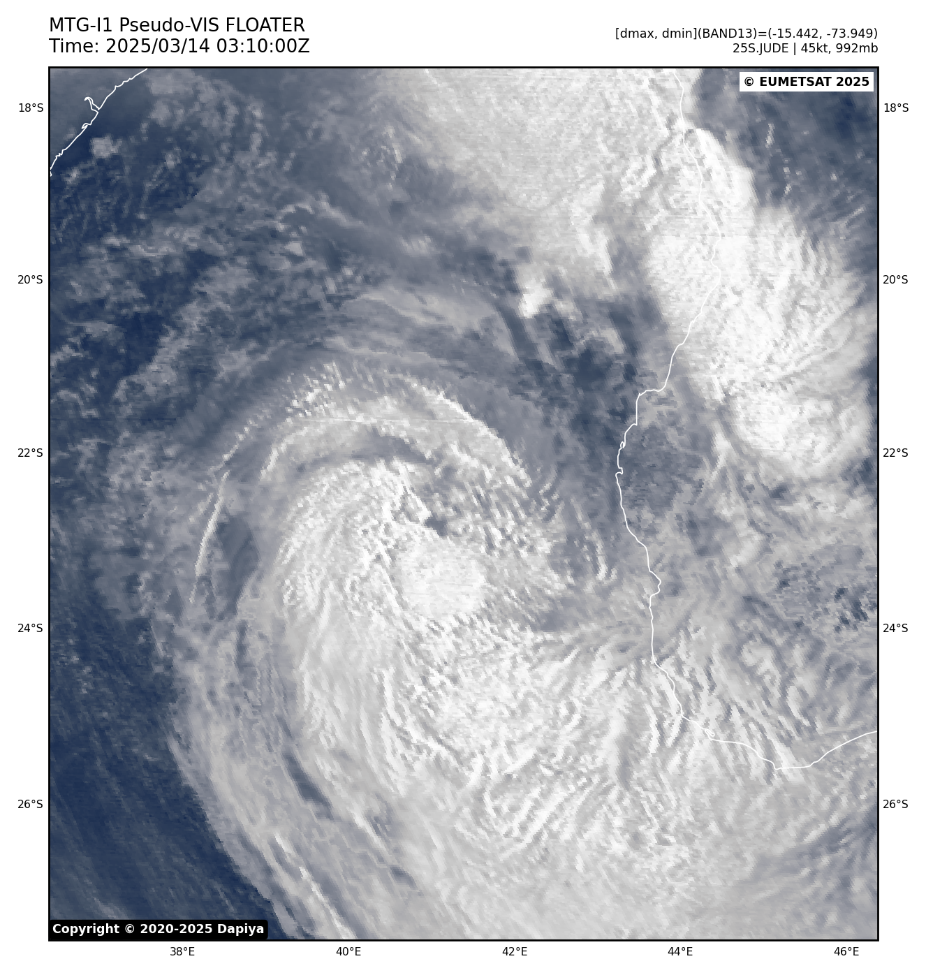 TC 25S(JUDE) intensifying forecast landfall near Toliara/MADAGASCAR within 24h// TC 24S(IVONE) unravelling// 3 Week Tropical Cyclone Formation Probability//1400utc 