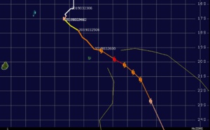 13h: JOANINHA commence à s'éloigner de Rodrigues ou les conditions cycloniques persistent encore quelques heures