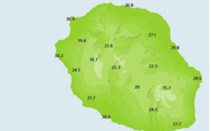 REUNION: température record de 34°2c sous abri à La Pointe des 3 Bassins à 11h