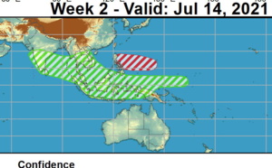 2 week cyclonic development potential: Western North Pacific: week 2 forecast to become more favourable for cyclone development, 06/19utc